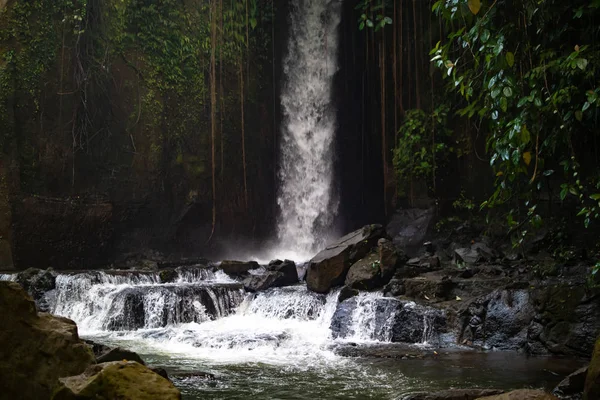 Waterfall landscape. Beautiful hidden Sumampan waterfall in tropical rainforest in Bali near Ubud.