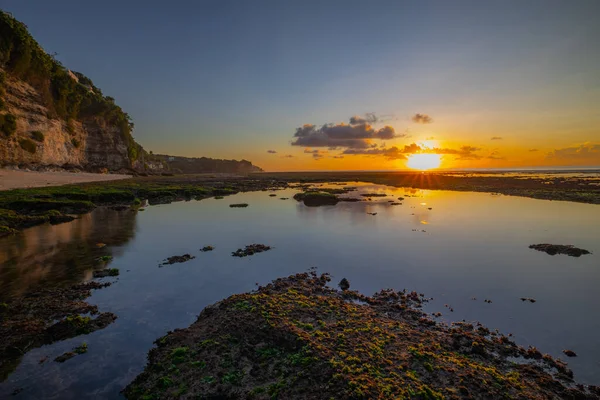 Plage Coucher Soleil Paysage Marin Lumière Soleil Brillante Ligne Horizon — Photo