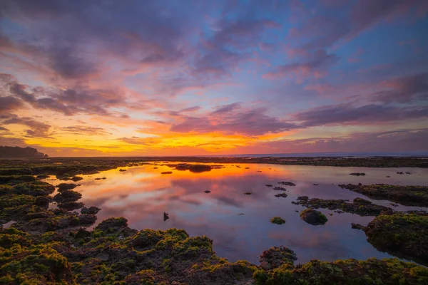 Maravilhosa Paisagem Marinha Praia Pôr Sol Durante Maré Baixa Hora — Fotografia de Stock