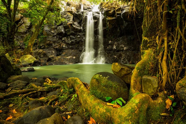 Paysage Tropical Belle Cascade Cachée Dans Forêt Tropicale Concept Aventure — Photo