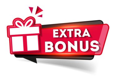 Vektör Illustration Red Extra bonus etiketi. Hediyeli Modern Web Afişi Elemanı.