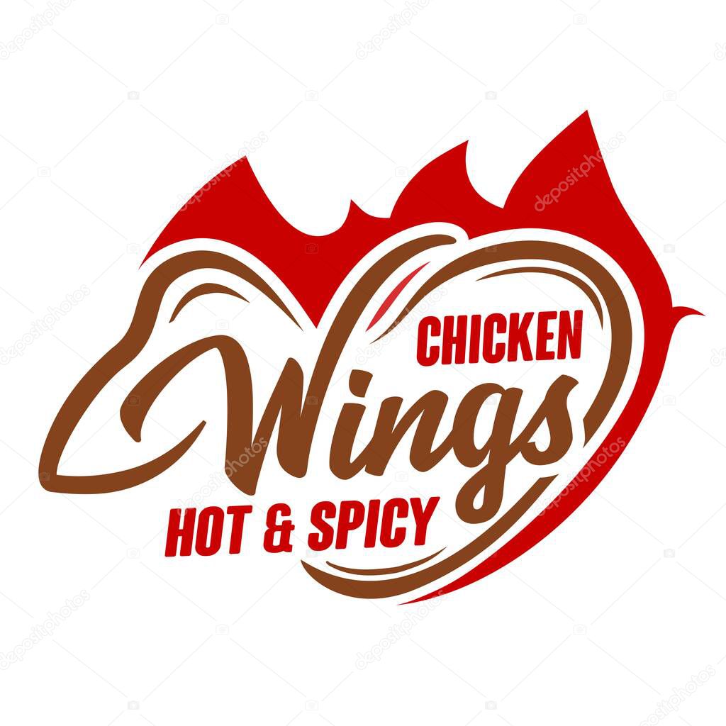 Vector illustration depicting chicken wings on a background of flames. Logo template. Icon.
