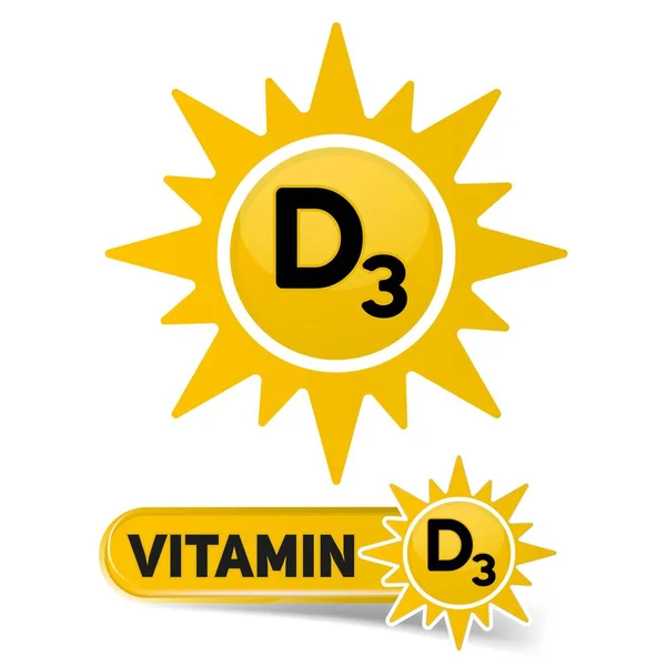 Pulsante Etichetta Segno Vitamina Icona Con Luce Solare Concetto Sanitario — Vettoriale Stock