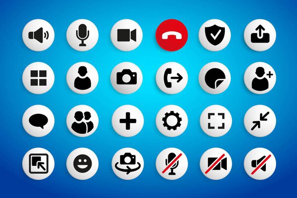 Набор значков пользовательского интерфейса видео чата. Видеоконференция. Связь. Векторная иллюстрация набора значков пользовательского интерфейса видео чата. Видеоконференция. Связь. Векторная иллюстрация значков видеовызовов