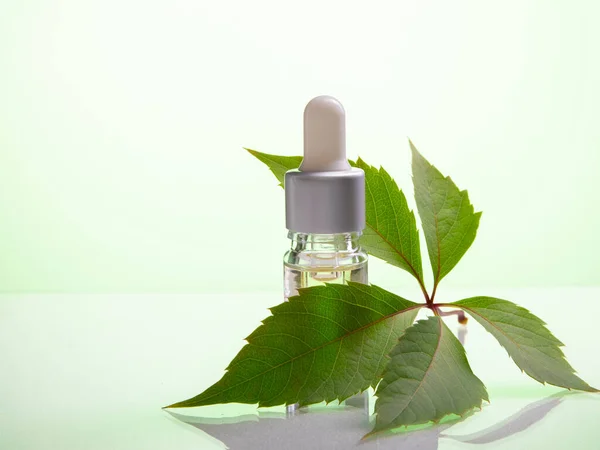 Droppflaska Glas Modell Kosmetisk Pipett Isolerad Grön Bakgrund Premiumfoto — Stockfoto