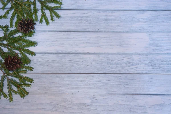 어두운 푸른 크리스마스 배경에는 전나무 가지들이 석판이나 돌등에 놓여져 있다.. — 스톡 사진