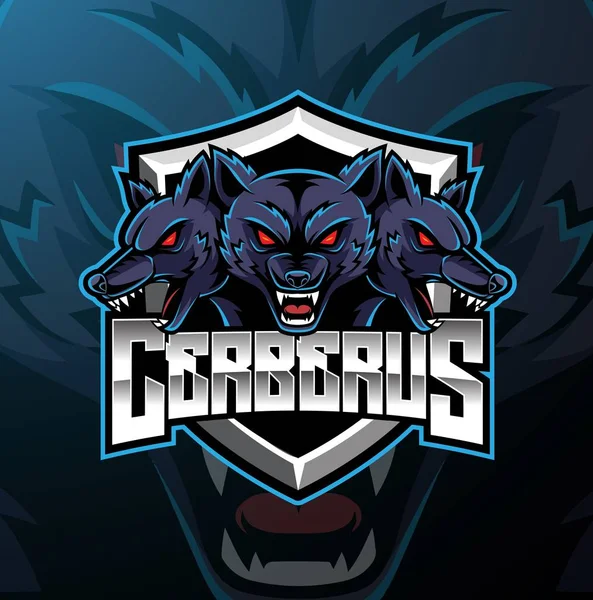 Diseño Logotipo Mascota Cerberus Tres Cabezas — Vector de stock