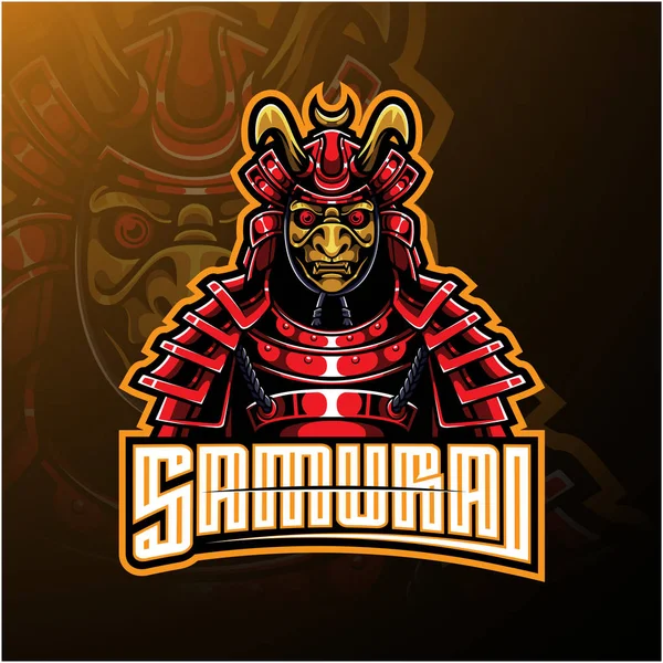 Samurai Guerriero Mascotte Logo Design — Vettoriale Stock