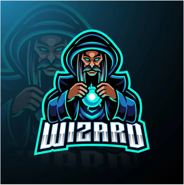Wizard Esport Mascotte Logo Ontwerp — Stockvector