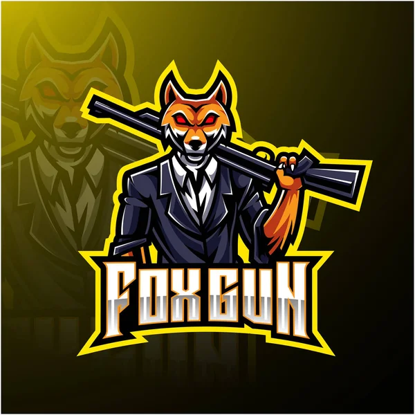 Fox Pistola Esport Logo Design — Archivo Imágenes Vectoriales