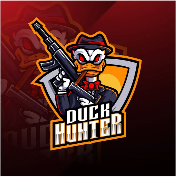 Pato Cazador Esport Mascota Logo Diseño — Vector de stock