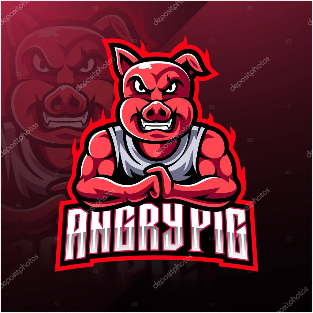 Angry pig esport mascot logo design