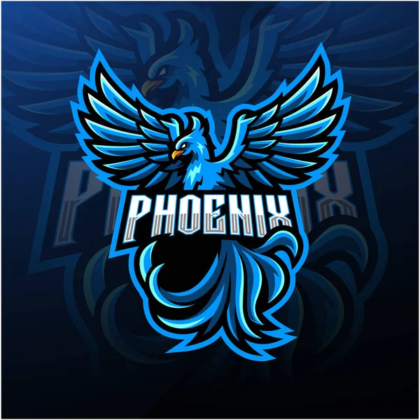 Blue Phoenix Esport Mascotte Logo Ontwerp — Stockvector