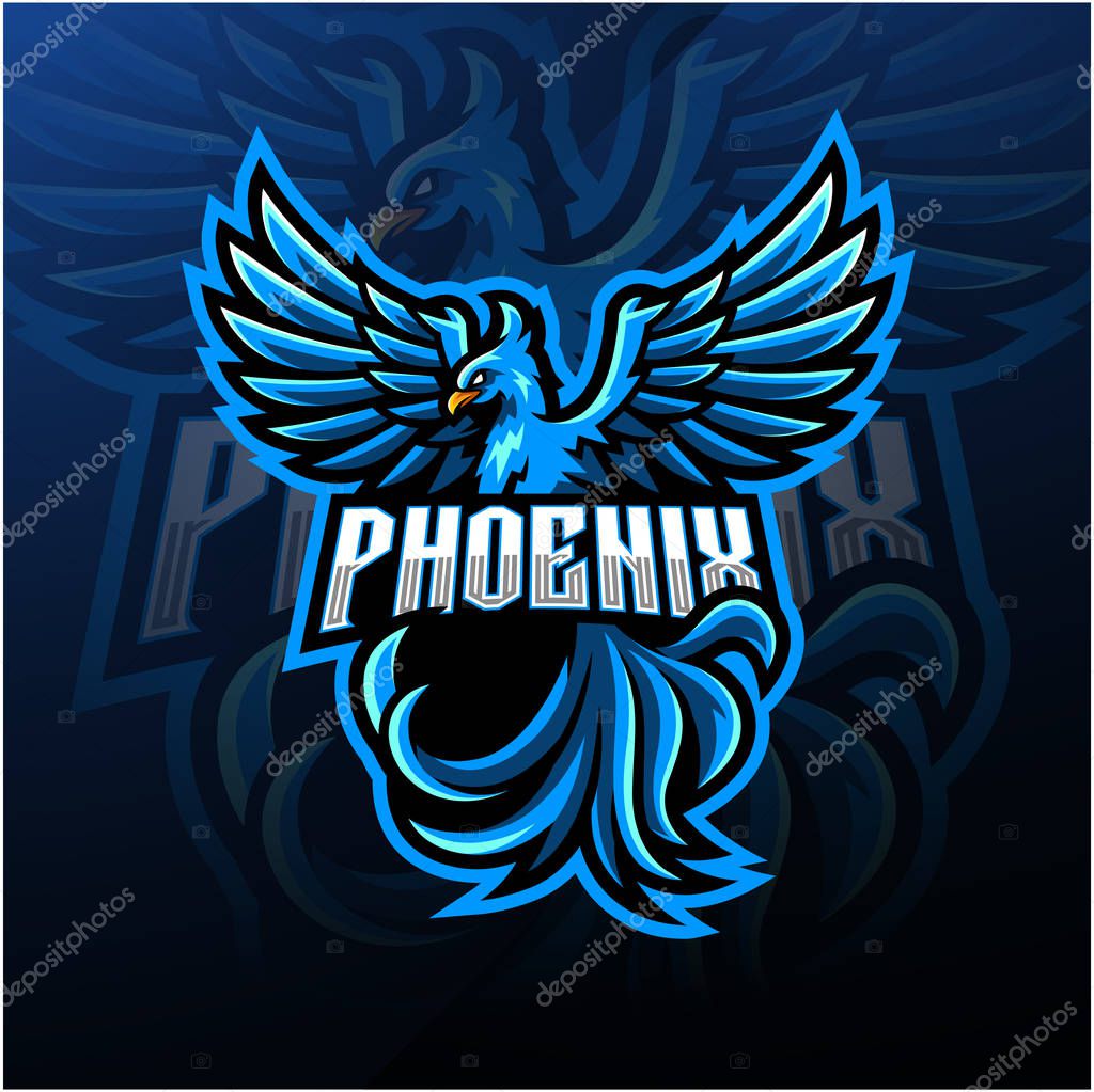 Blue phoenix esport mascot logo design