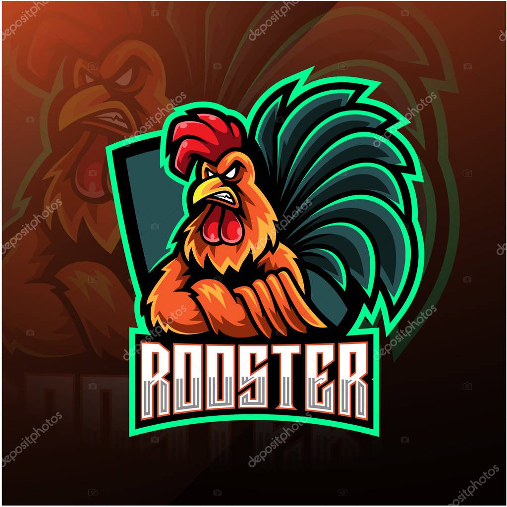 Rooster esport mascot logo design