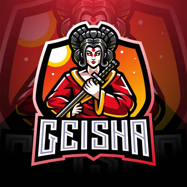 Geisha Esport Maskotka Logo — Wektor stockowy