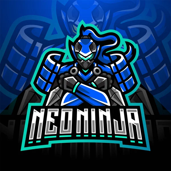 Neo Ninja Esport Projekt Logo Maskotki — Wektor stockowy