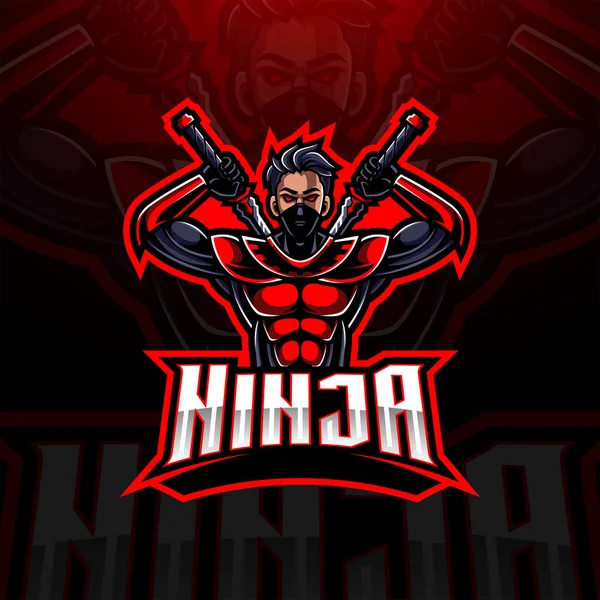 Ninja Esport Mascota Logo — Vector de stock