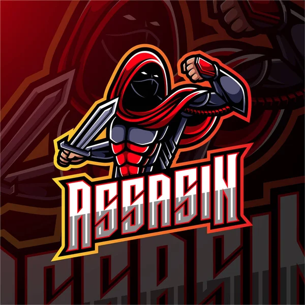 Assassin Esport Mascotte Logo Ontwerp — Stockvector