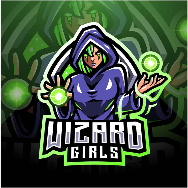 Wizard Girls Esport Mascot Logo Design — Stock Vector