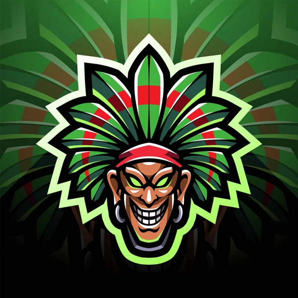 Jefe Tribal Esport Mascota Logo — Vector de stock