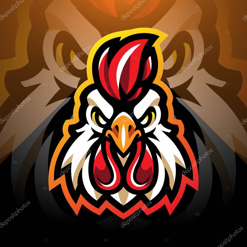 Rooster head esport mascot logo