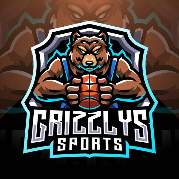 Grizzlys Esport Mascotte Logo Ontwerp — Stockvector