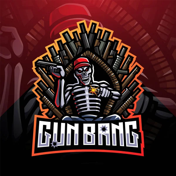 Gun Bang Skelet Koning Esport Mascotte Logo — Stockvector