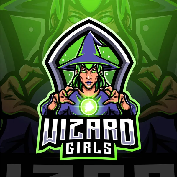 Wizard Meisjes Esport Mascotte Logo Ontwerp — Stockvector