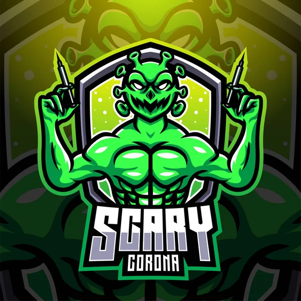 Scary Corona Esport Mascota Logo Design — Vector de stock