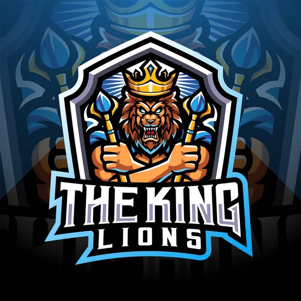 Der König Löwen Esport Maskottchen Logo Design — Stockvektor