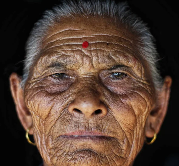 Ein Altes Frauenporträt Nepal — Stockfoto