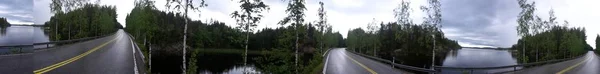 Estrada Panorama Finlandês Entre Dois Lagos — Fotografia de Stock
