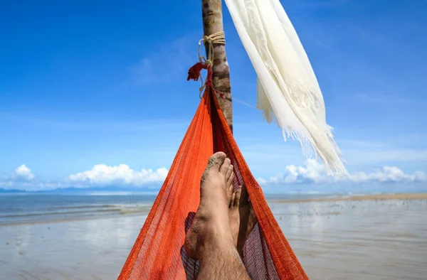 Leisure Summer Relax Hammock Sandy Beach Look Sky — Stock Photo, Image