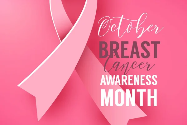 Rosa bakgrund med papper ribbon-symbolen. Oktober Breast Cancer Awareness månad kampanj — Stock vektor