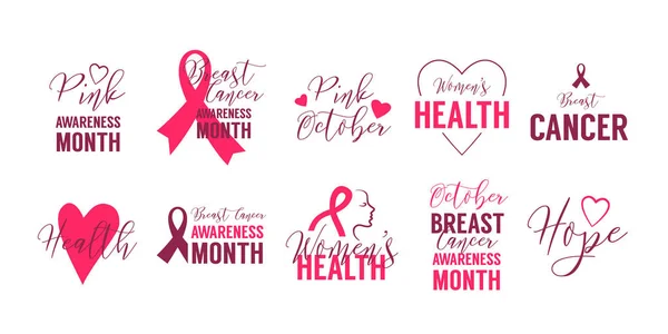 Zestaw Logo raka piersi. Zdrowie kobiety, nadziei, różowy października itp. — Wektor stockowy