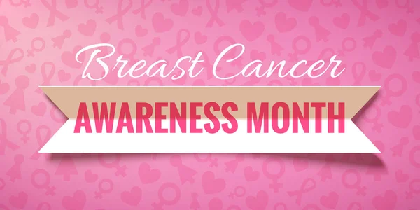 Fundo do vetor rosa com fita de papel Outubro Campanha de conscientização do mês do câncer de mama —  Vetores de Stock