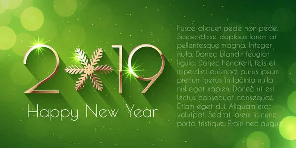 Happy New Year 2019 Text Design Vector Greeting Illustration Golden — Stock Vector