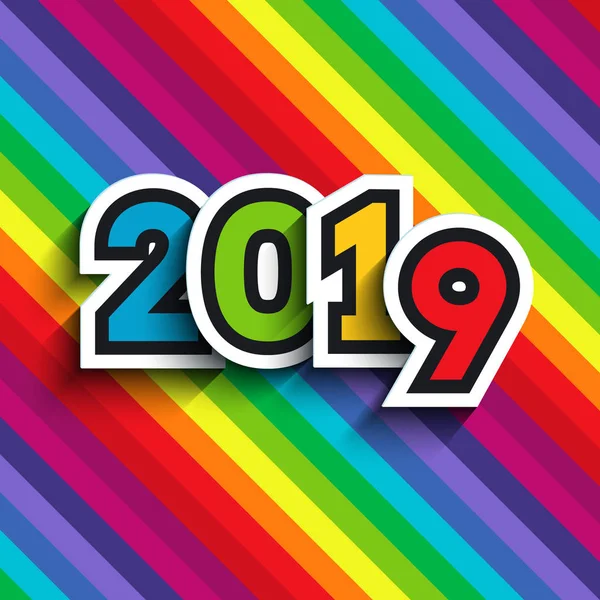 Rainbow Bakgrund Med 2019 Papper Skära Siffror För Nyår Färgglada — Stock vektor