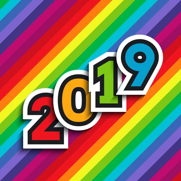 Rainbow Bakgrund Med 2019 Papper Siffror För Nyår Färgglada Mönster — Stock vektor