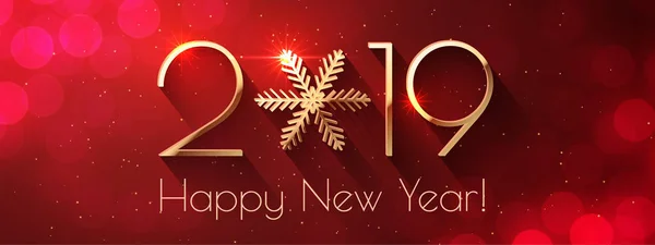 Новым 2019 Годом Векторное Поздравление Золотыми Цифрами Снежинкой — стоковый вектор