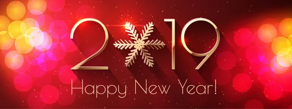 Новым 2019 Годом Векторное Поздравление Золотыми Цифрами Снежинкой — стоковый вектор