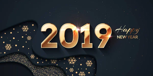 Новым Годом 2019 Золотой Текстовый Дизайн Иллюстрация Тёмного Вектора Золотыми — стоковый вектор