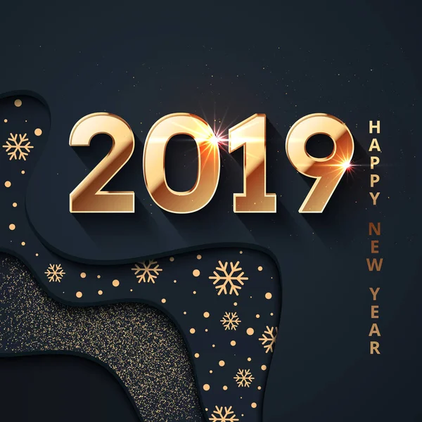 2019 Happy New Year Background Design Texte Doré Illustration Salutation — Image vectorielle