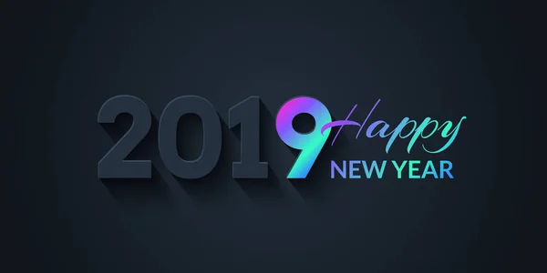 2019 Mutlu Yeni Yıl Koyu Tatil Arka Planı Renkli Gradyan — Stok Vektör