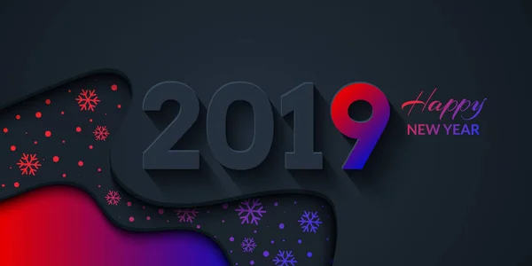 2019 Feliz Año Nuevo Fondo Oscuro Con Coloridas Formas Degradadas — Vector de stock