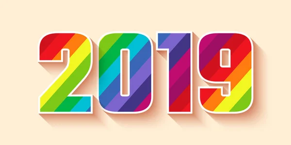 Papper 2019 Textdesign Vector Hälsning Illustration Med Färgglada Rainbow Siffror — Stock vektor