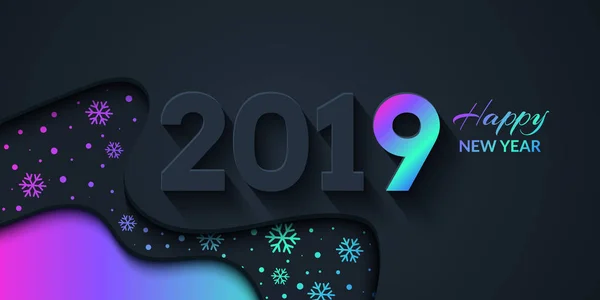 2019 Bonne Année Fond Sombre Avec Composition Formes Dégradées Colorées — Image vectorielle