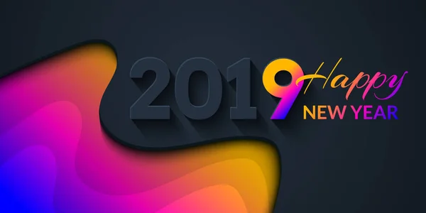 2019 Happy New Year Dark Background Colorful Gradient Shapes Composition — Stock Vector