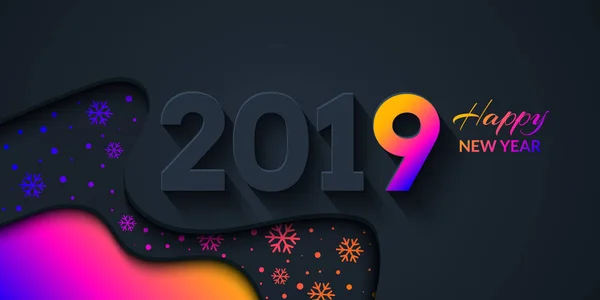 2019 Bonne Année Fond Sombre Avec Composition Formes Dégradées Colorées — Image vectorielle